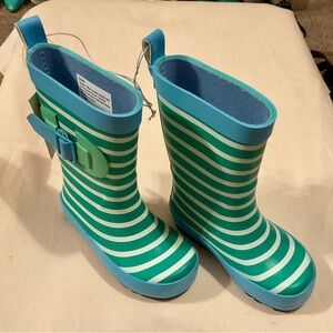 Sun Squad Kids Striped Blue and Green Garden Rain Boots